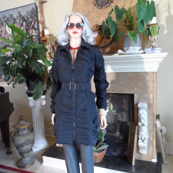 New Burberry London Dark Navy Blue Ruched Trench Coat Size US 12 - Picture 1 of 16